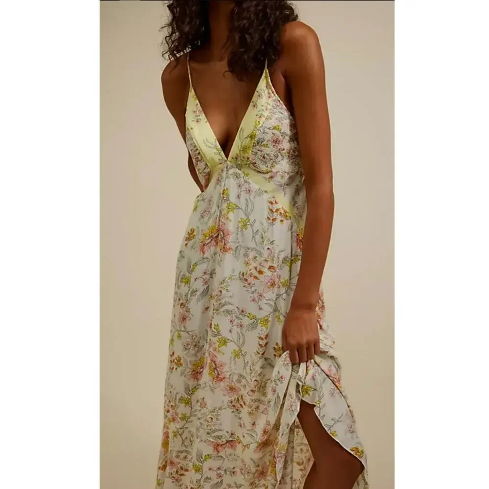 Free People Floral Handkerchief Midi Dress in Cream and Yellow